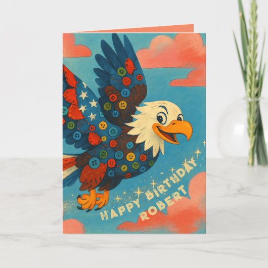 Patriotic Bald Eagle Birthday Whimsical Primitive Karte (Vorderseite)