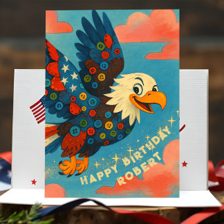 Patriotic Bald Eagle Birthday Whimsical Primitive Karte