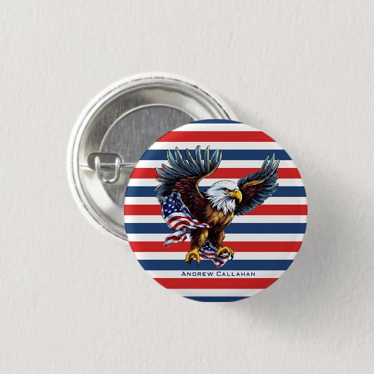 Patriotic Bald Eagle Flag Red White & Blue Streife Button (Vorne & Hinten)