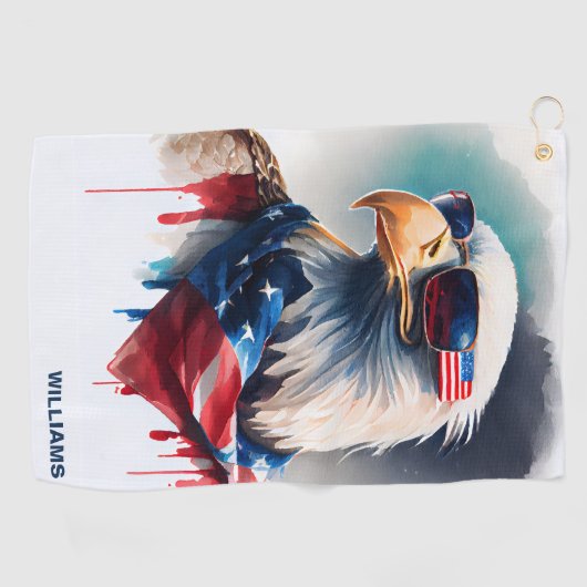 Patriotic Bald Eagle Golfhandtuch (Horizontal)