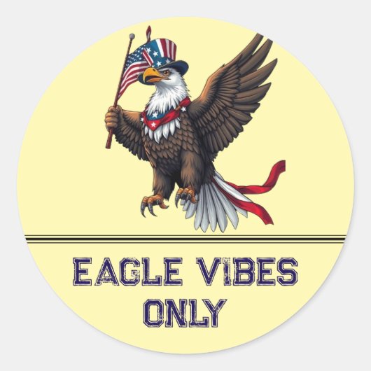 Patriotic Bald Eagle mit amerikanischer Flagge - 4 Runder Aufkleber (Vorderseite)