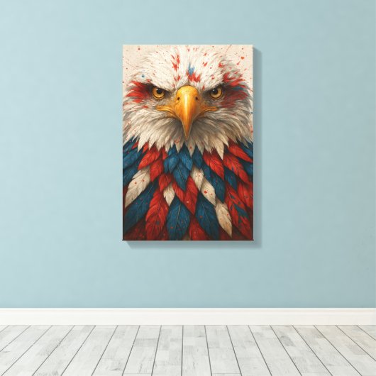 Patriotic Bald Eagle mit Red White Blue Feathers Leinwanddruck (Insitu (Holzboden))