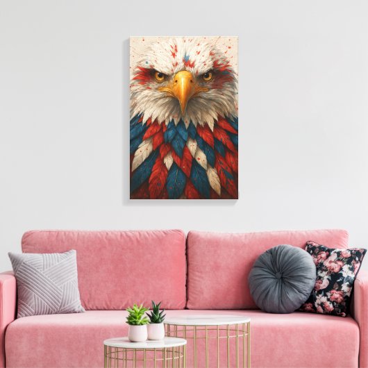 Patriotic Bald Eagle mit Red White Blue Feathers Leinwanddruck (Insitu (Wohnzimmer))