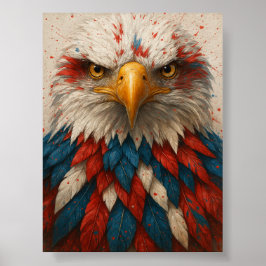 Patriotic Bald Eagle mit Red White Blue Feathers Poster