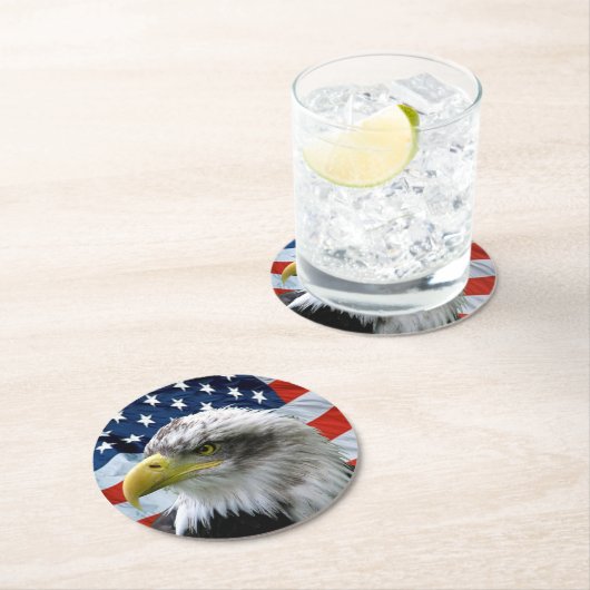 Patriotic Bald Eagle Runder Pappuntersetzer (Vor Ort)