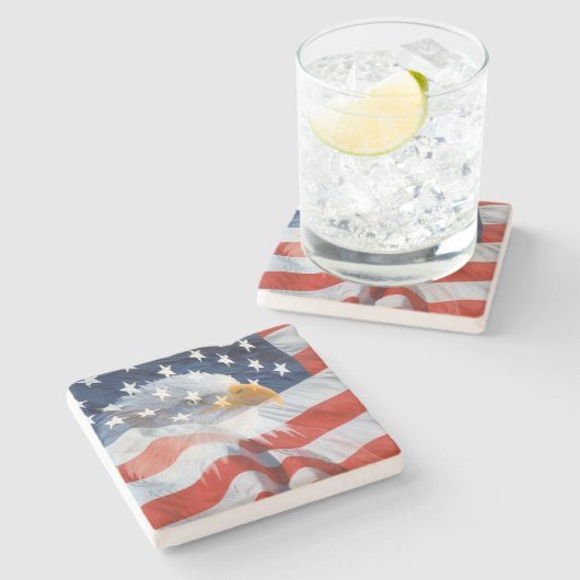 Patriotic Bald Eagle Steinuntersetzer (Seitenansicht)