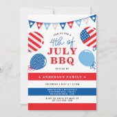 Patriotic Balloons 4. Juli GRILLEN Party Einladung (Vorderseite)