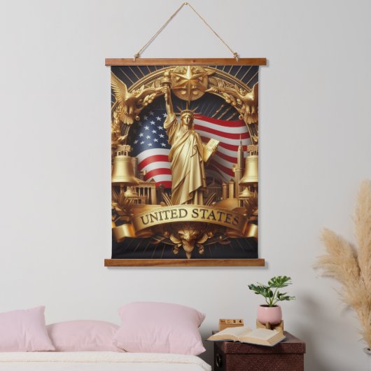 Patriotic Banner Tapestry Wandteppich Mit Holzrahmen (Schlafzimmer)