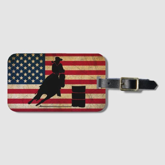 Patriotic Barrel Racing American Flag Pferd Gepäckanhänger (Vorderseite (Horizontal))
