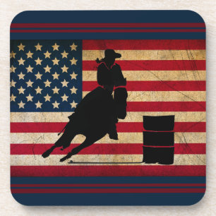 Patriotic Barrel Racing American Flag Pferd Getränkeuntersetzer