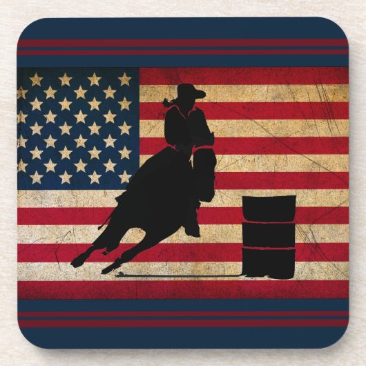 Patriotic Barrel Racing American Flag Pferd Getränkeuntersetzer (Vorderseite)