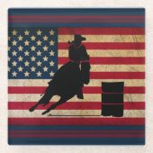 Patriotic Barrel Racing American Flag Pferd Glasuntersetzer (Vorderseite)