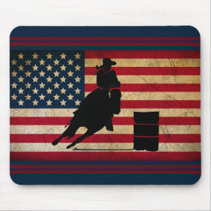 Patriotic Barrel Racing American Flag Pferd Mousepad