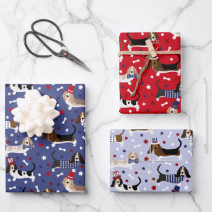 Patriotic Basset Hound Geschenkpapier Set