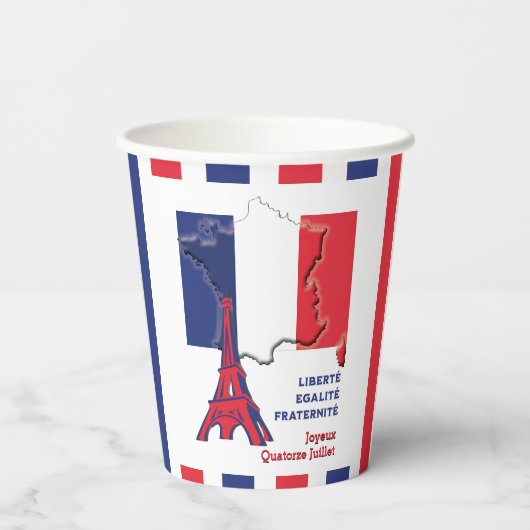 Patriotic BASTILLE DAY Französische Flagge Pappbecher (Rückseite)