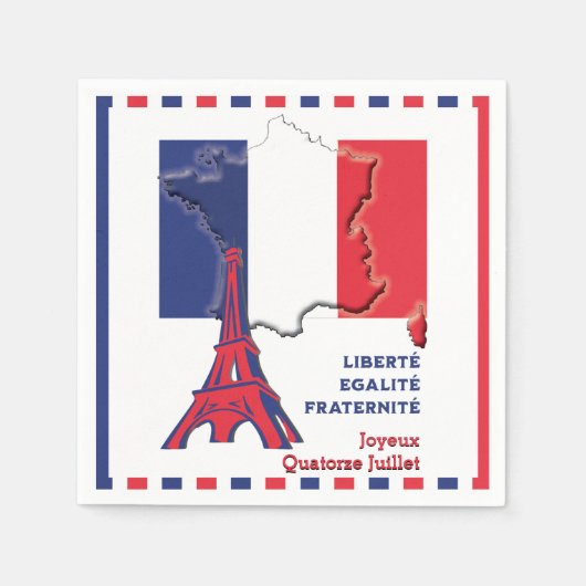 Patriotic BASTILLE DAY Französische Flagge Postkar Serviette (Vorderseite)