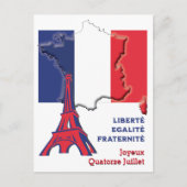 Patriotic BASTILLE DAY Französische Flagge Postkarte (Vorderseite)