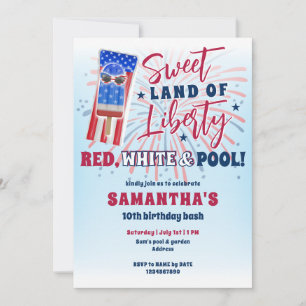 Patriotic Bday 4. Juli Sommer Pool Geburtstagspart Einladung