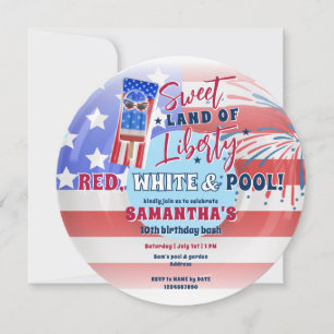 Patriotic Bday 4. Juli Sommer Pool Geburtstagspart Einladung