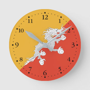 Patriotic Bhutan Flag Runde Wanduhr