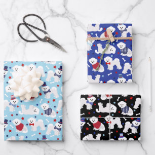 Patriotic Bichon Frise Geschenkpapier Set