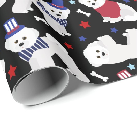 Patriotic Bichon Frise Wrapping Paper Geschenkpapier (Rolleneckpunkt)