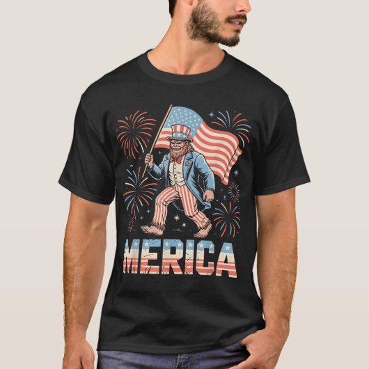 Patriotic Bigfoot Uncle Sam 4Th Of July Usa Pride T-Shirt (Vorderseite)