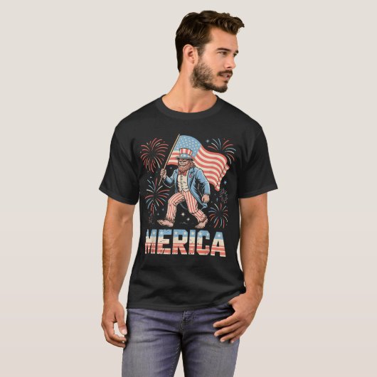 Patriotic Bigfoot Uncle Sam 4Th Of July Usa Pride T-Shirt (Vorne ganz)