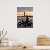 Patriotic Biker Statue of Liberty Sunset Waterside Poster (Küche)