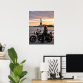 Patriotic Biker Statue of Liberty Sunset Waterside Poster (Heimbüro)