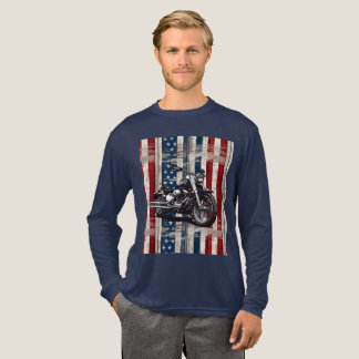 Patriotic Biker T-Shirt with Wood Grain Flag Tri-Blend Shirt