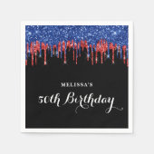Patriotic Birthday Elegante Blue Red Glitzer Tropf Serviette (Vorderseite)