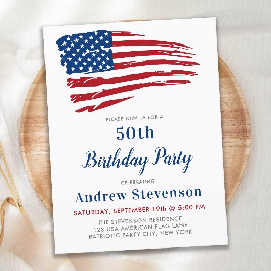Patriotic Birthday Party USA Flag Einladungspostkarte