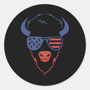 Patriotic Bison 4. Juli US-amerikanische Flagge vi Runder Aufkleber