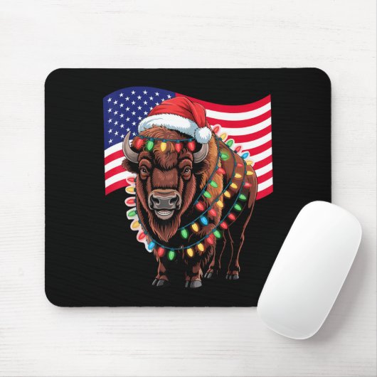 Patriotic Bison Buffalo Christmas Usa Flag Holiday Mousepad (Mit Mouse)