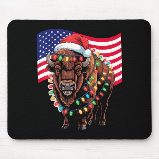 Patriotic Bison Buffalo Christmas Usa Flag Holiday Mousepad (Vorne)