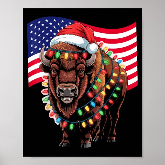 Patriotic Bison Buffalo Christmas Usa Flag Holiday Poster (Vorne)