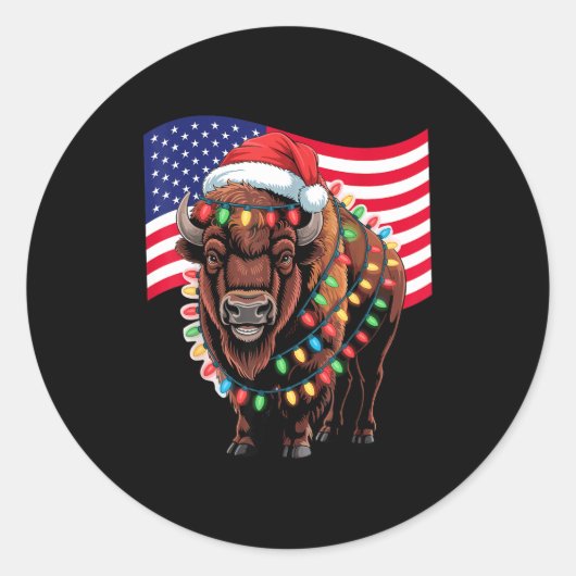 Patriotic Bison Buffalo Christmas Usa Flag Holiday Runder Aufkleber (Vorderseite)