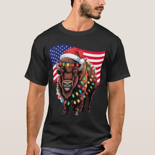 Patriotic Bison Buffalo Christmas Usa Flag Holiday T-Shirt (Vorderseite)