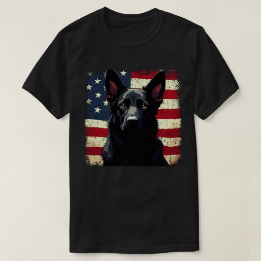 Patriotic Black German Shepherd USA Flag T-Shirt (Design vorne)