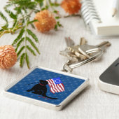 Patriotic Black Lab American Flag Key Chain Silver Schlüsselanhänger (Seite)