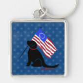 Patriotic Black Lab American Flag Key Chain Silver Schlüsselanhänger (Vorne)