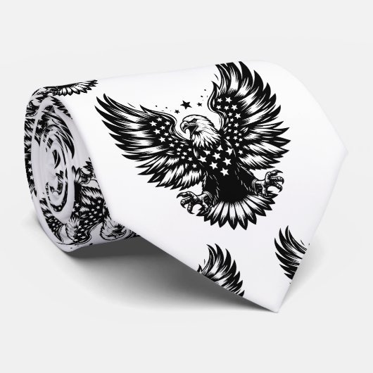 Patriotic Black & White American Flag Bald Eagle Krawatte (Gerollt)