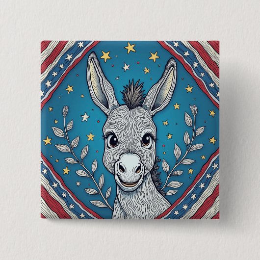 Patriotic Blue Donkey Illustration Button (Vorderseite)