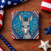 Patriotic Blue Donkey Illustration Button