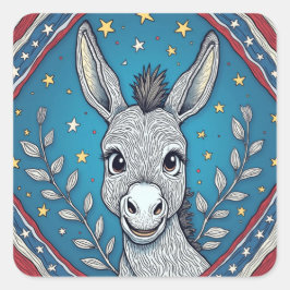 Patriotic Blue Donkey Illustration Quadratischer Aufkleber