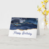 Patriotic Blue Gold Agate Birthday Karte (Gelbe Blume)