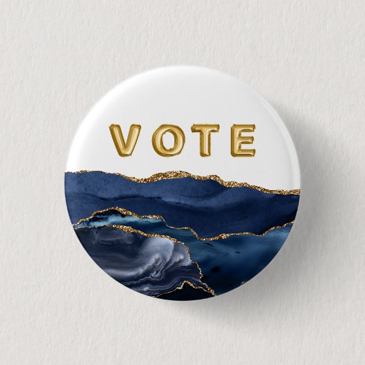 Patriotic Blue Gold Agate Vote Button (Vorderseite)