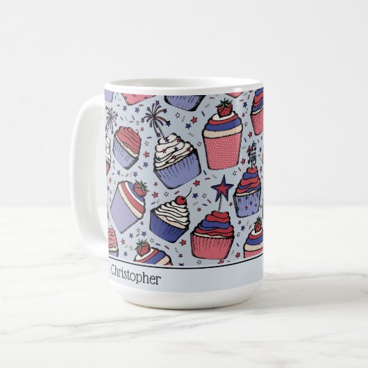 Patriotic Blue July 4 Cupcakes Custom Kaffeetasse (Vorderseite Links)