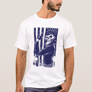 Patriotic Blue Rebel Skull Flag T-Shirt
